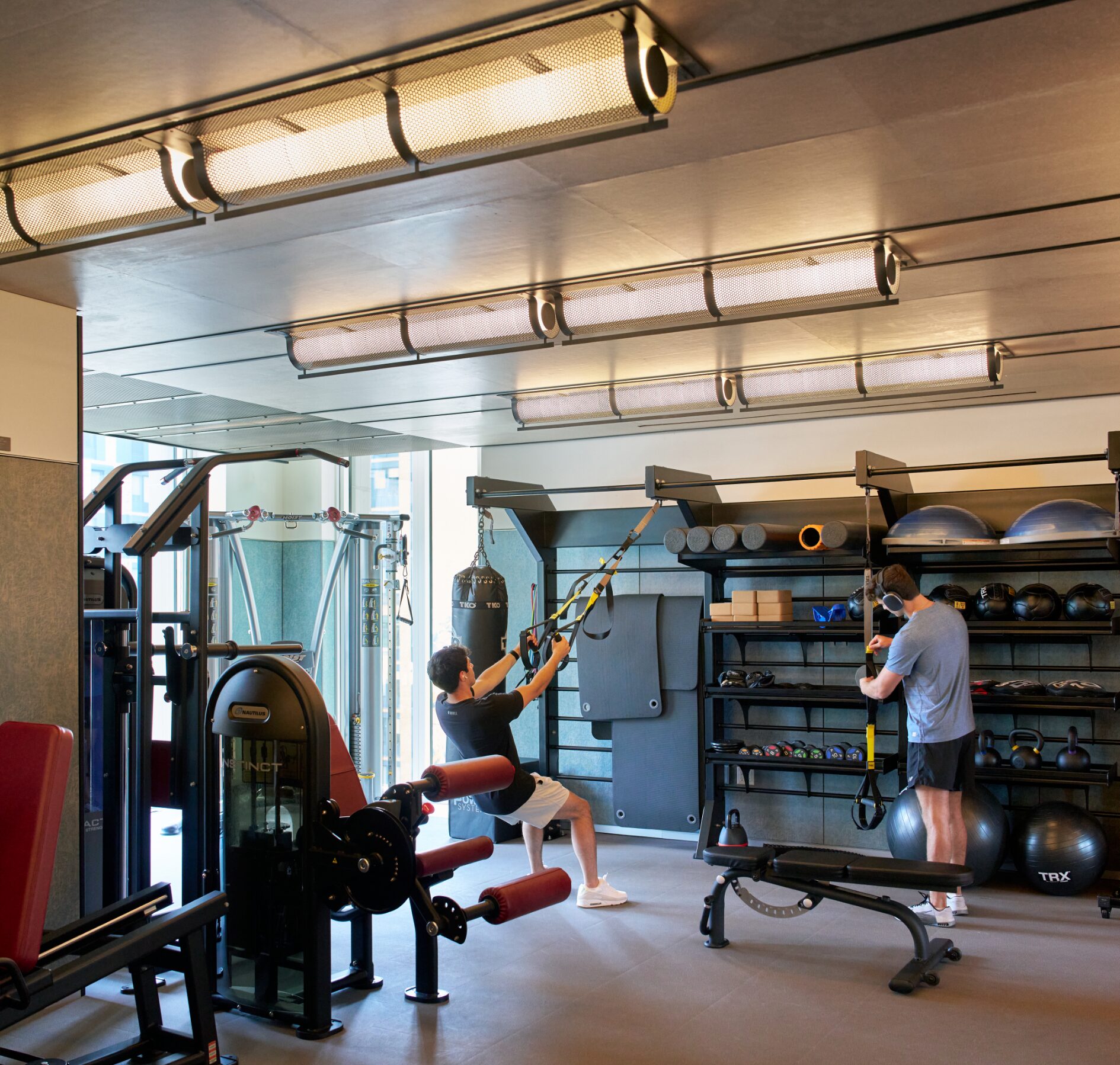 People exercising in a fitness center